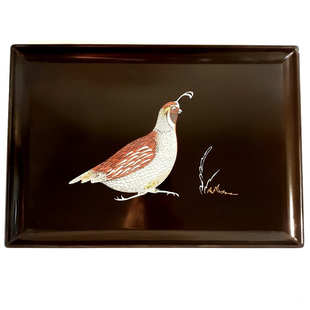 Couroc Tray Quail Inlay Large 18" x 12" Monterey California Vintage MCM